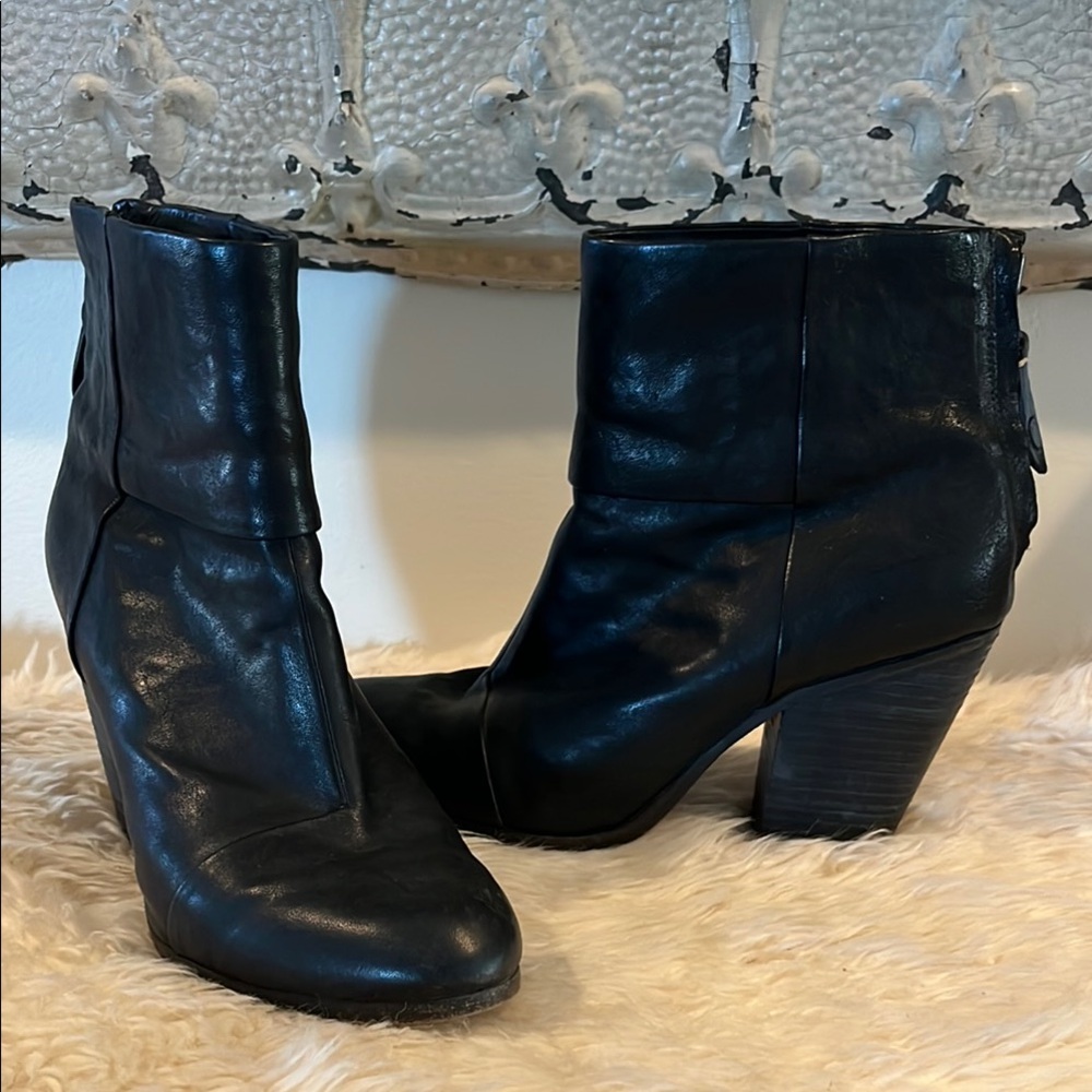 Rag & Bone Black Ankle Booties with Stacked Heel